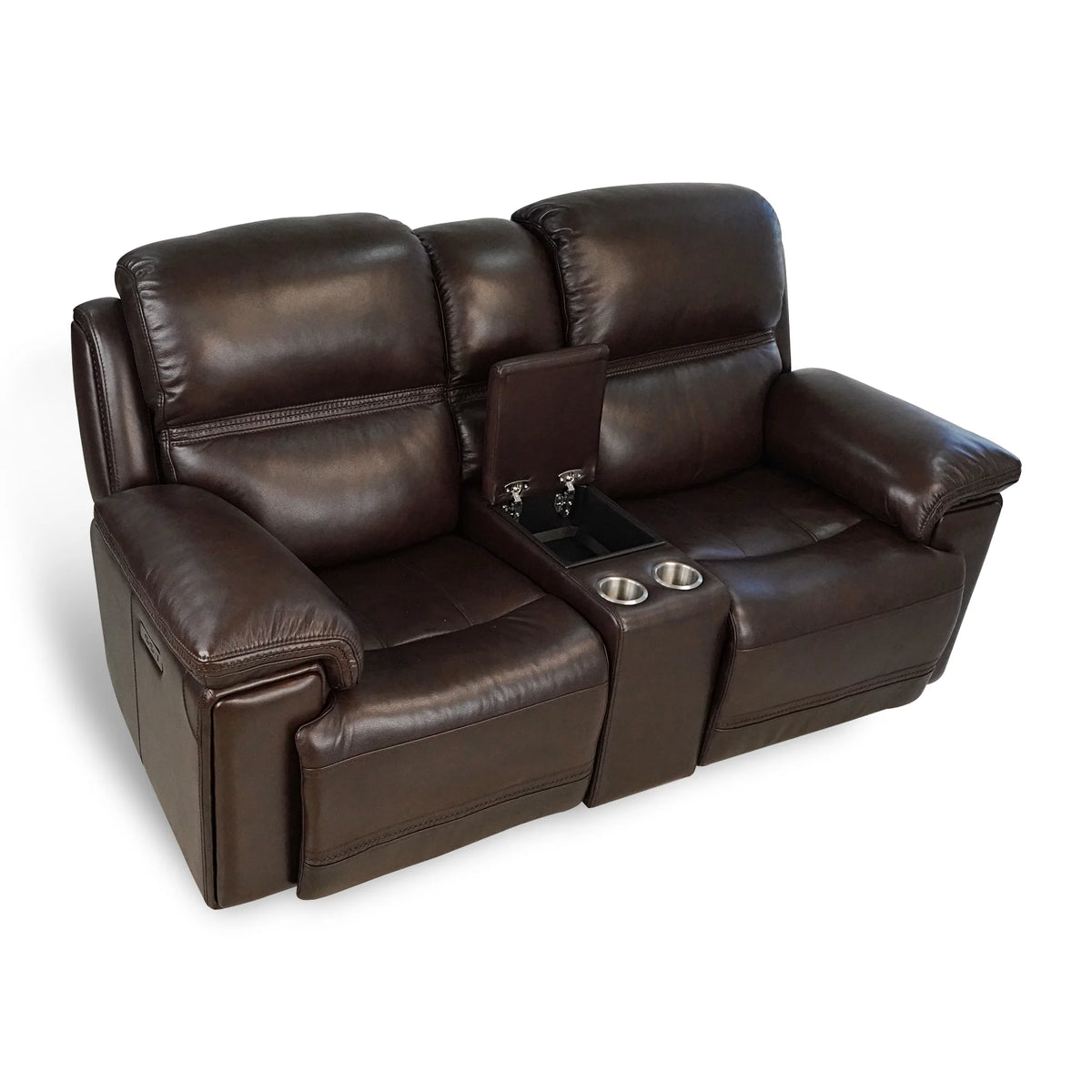Top Grain Leather Power Reclining Loveseat with Console V503