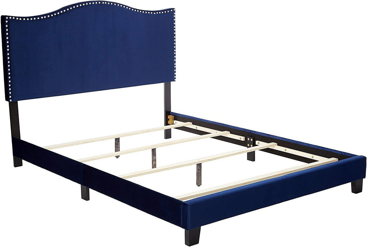 Blue Velvet King Size Upholstered Panel Bed C2369