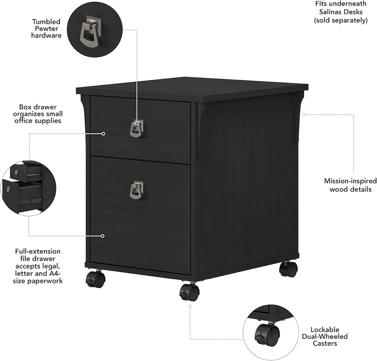 Vintage Black 2 Drawer Mobile File Cabinet L102288