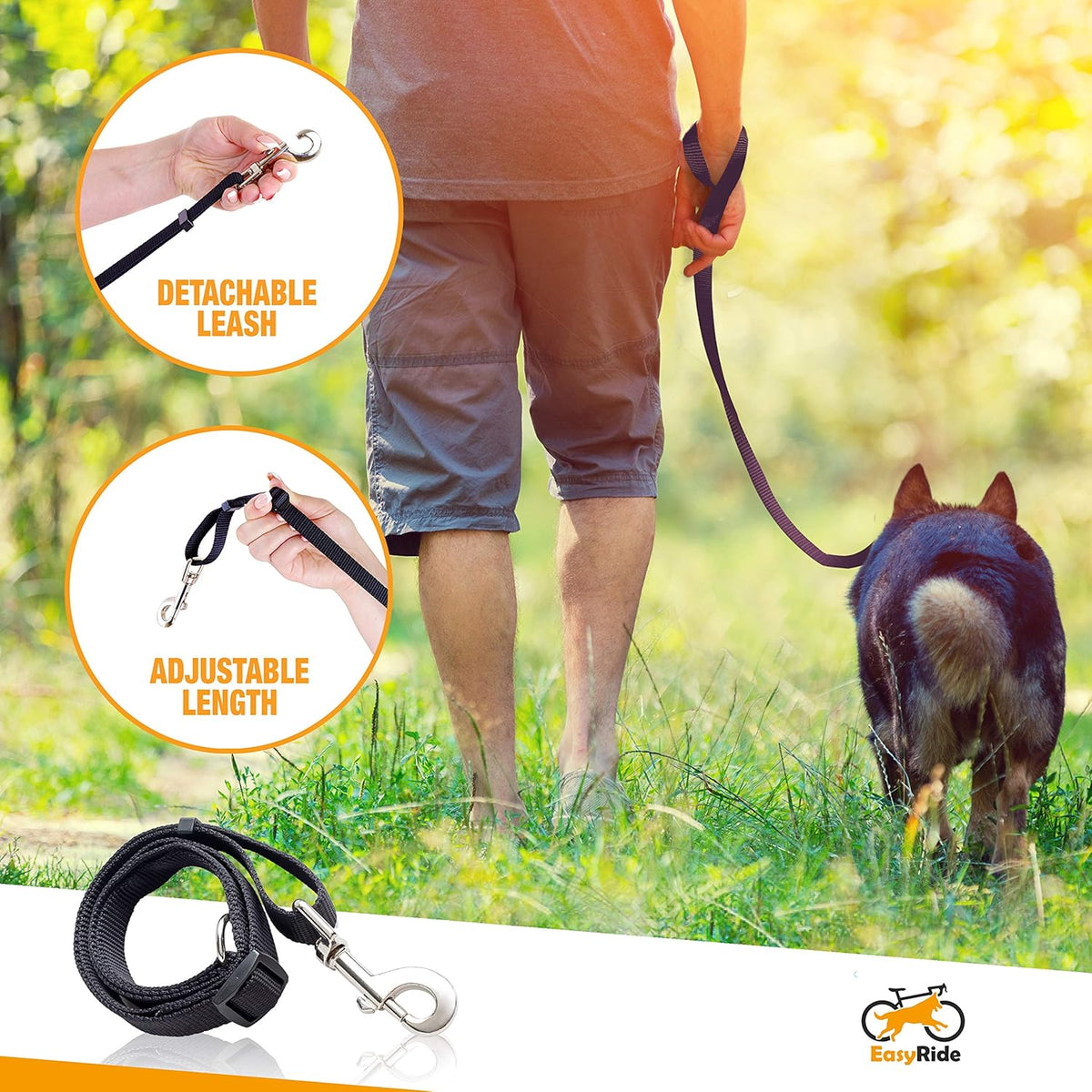 180° Rotating Dog Bike Leash with Shock Absorbers and Quick Attach Mechanism W7935