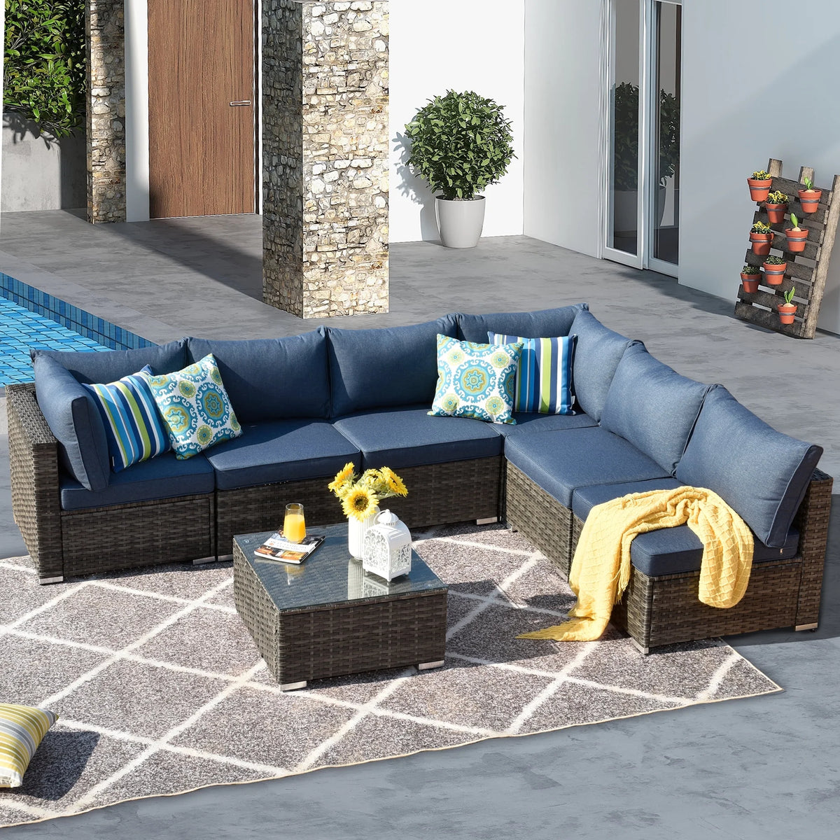 7 Pieces Wicker Outdoor Patio Sectional Couch X36704