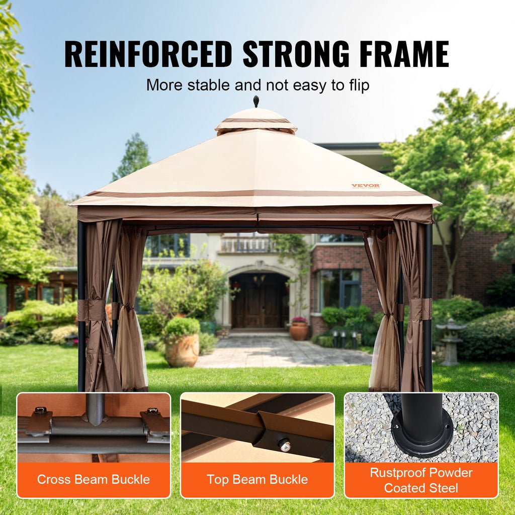 10x13ft Patio Gazebo with Mosquito Net, Metal Frame Q1346