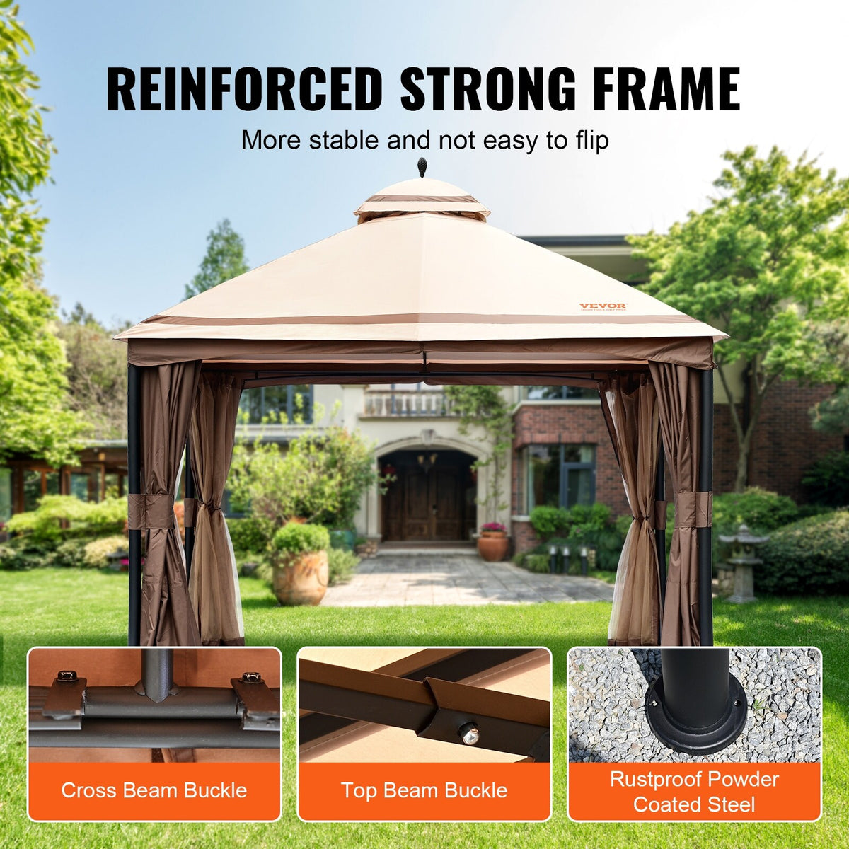 10x13ft Patio Gazebo with Mosquito Net, Metal Frame Q1346