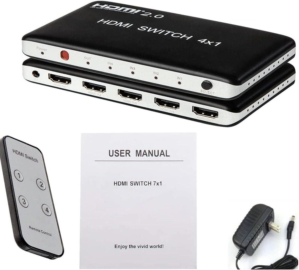 4 Port HDMI Switch HDMI2.0 4K@60Hz with IR Wireless Remote Control, Pack of 2 Z755145