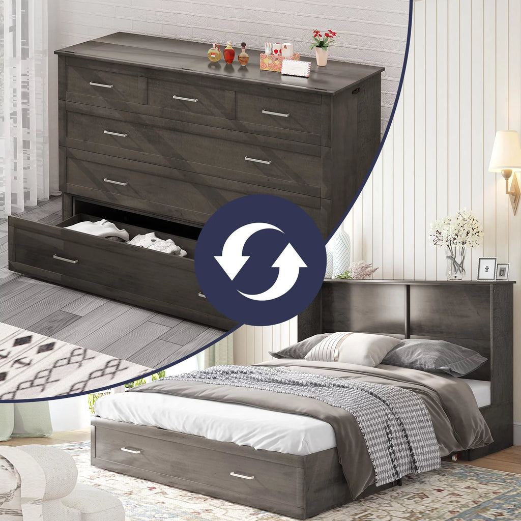 Queen Size Grey Murphy Cabinet Bed with USB Charging Station A36928