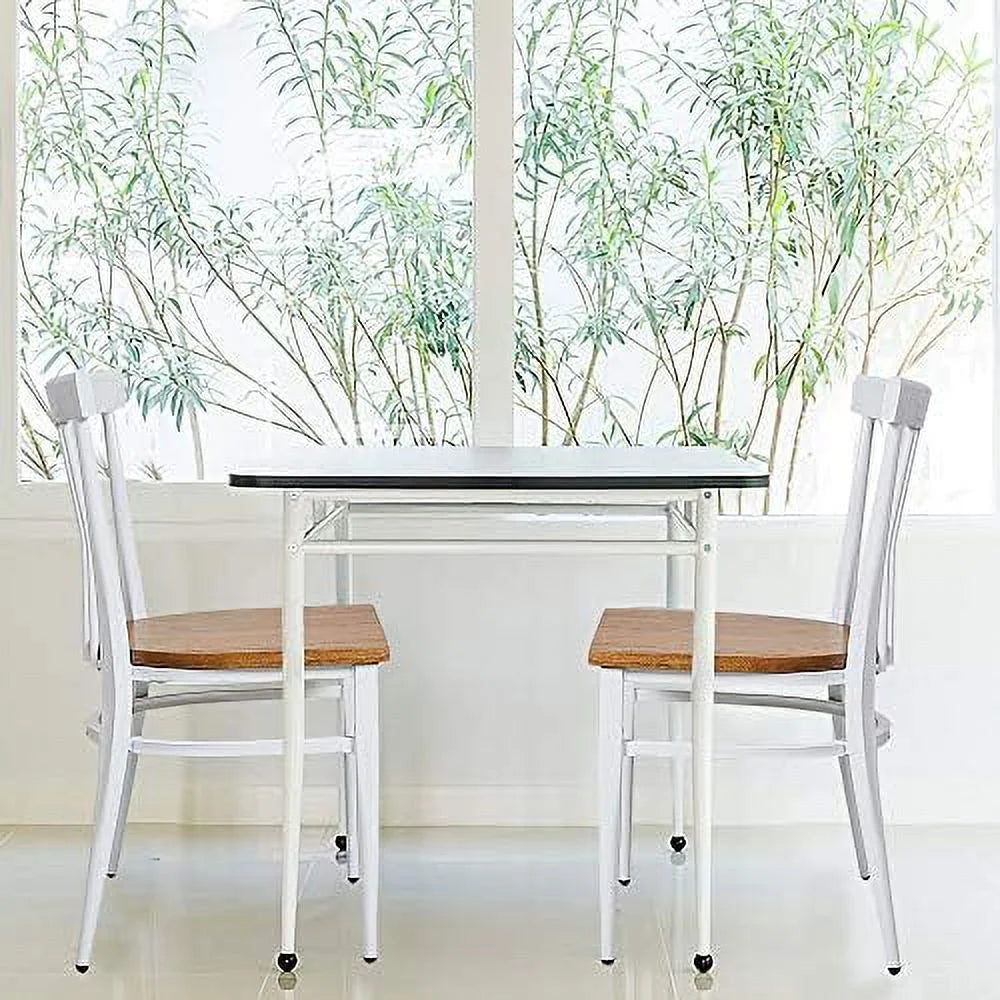 Heavy Duty Dining Chairs Natural Wood Seat Sturdy Metal Frame 400lbs Capacity Comb Back V55287