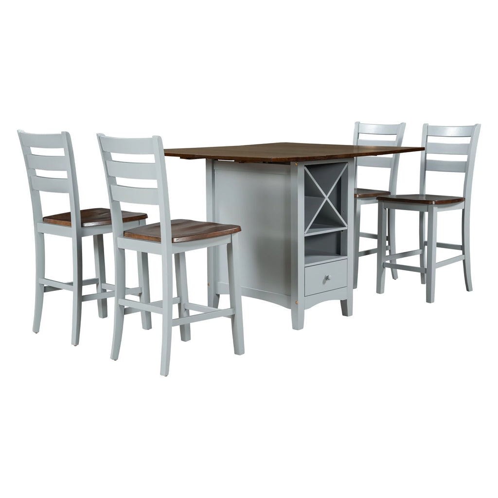Wood 5-Piece Counter Height Dining Table Set with Rack and Drawers G588