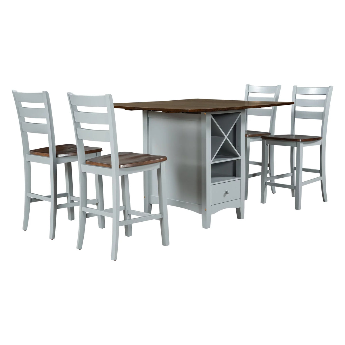 Wood 5-Piece Counter Height Dining Table Set with Rack and Drawers G588