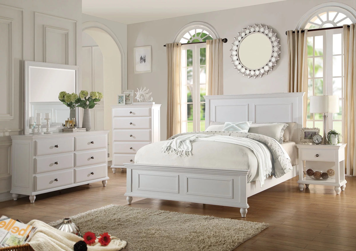White 4 Piece Queen Size Bedroom Set Nightstand Dresser And Mirror Plywood V66781