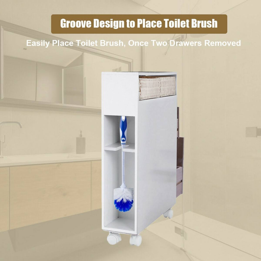 White Wooden Storage Cabinet Organizer with 4 Casters R850