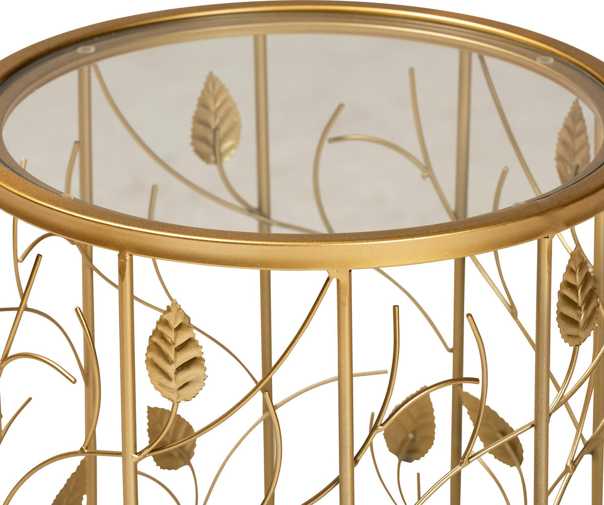 Gold Metal and Glass Leaf Accent End Table O47268
