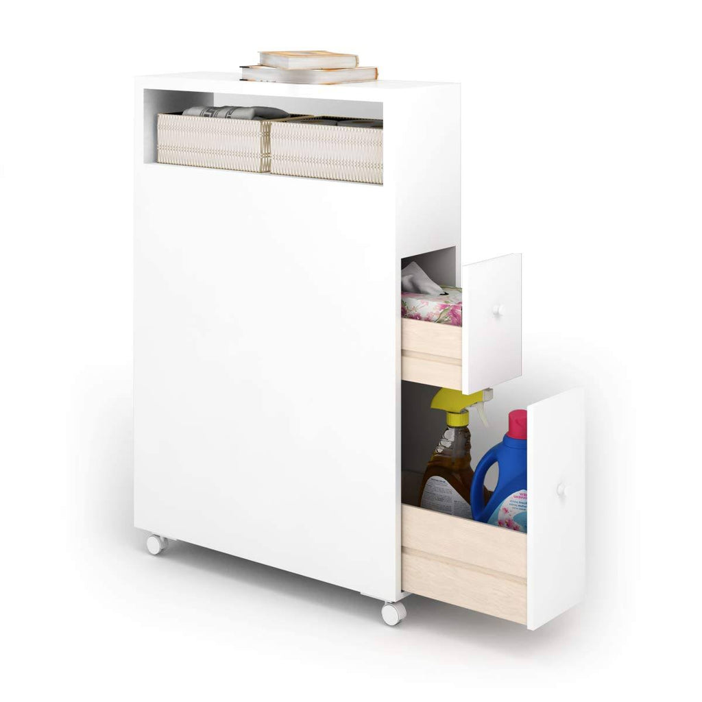 White Wooden Storage Cabinet Organizer with 4 Casters R850