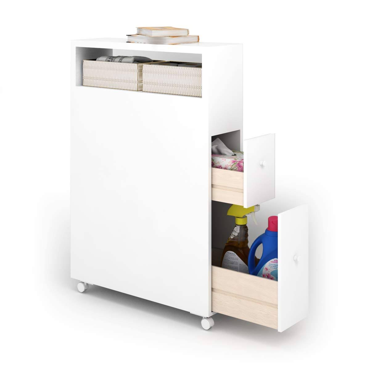 White Wooden Storage Cabinet Organizer with 4 Casters R850