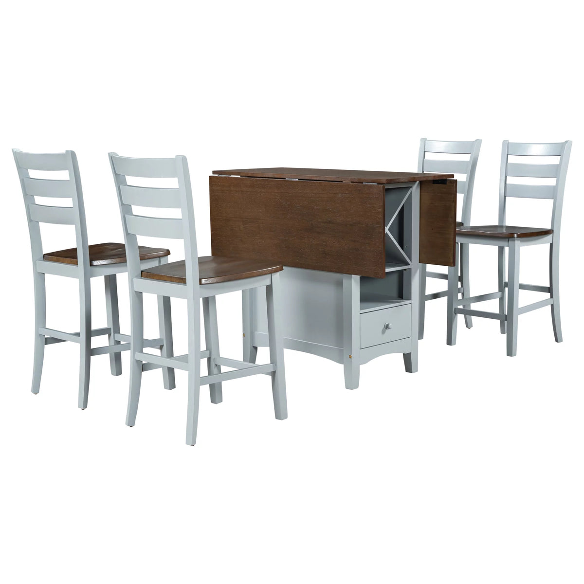 Wood 5-Piece Counter Height Dining Table Set with Rack and Drawers G588