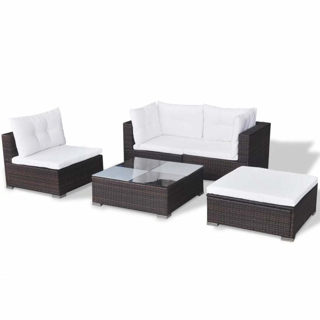 5 Piece Outdoor Sectional Sofa with Coffee Table and Ottoman Set Poly Rattan K987