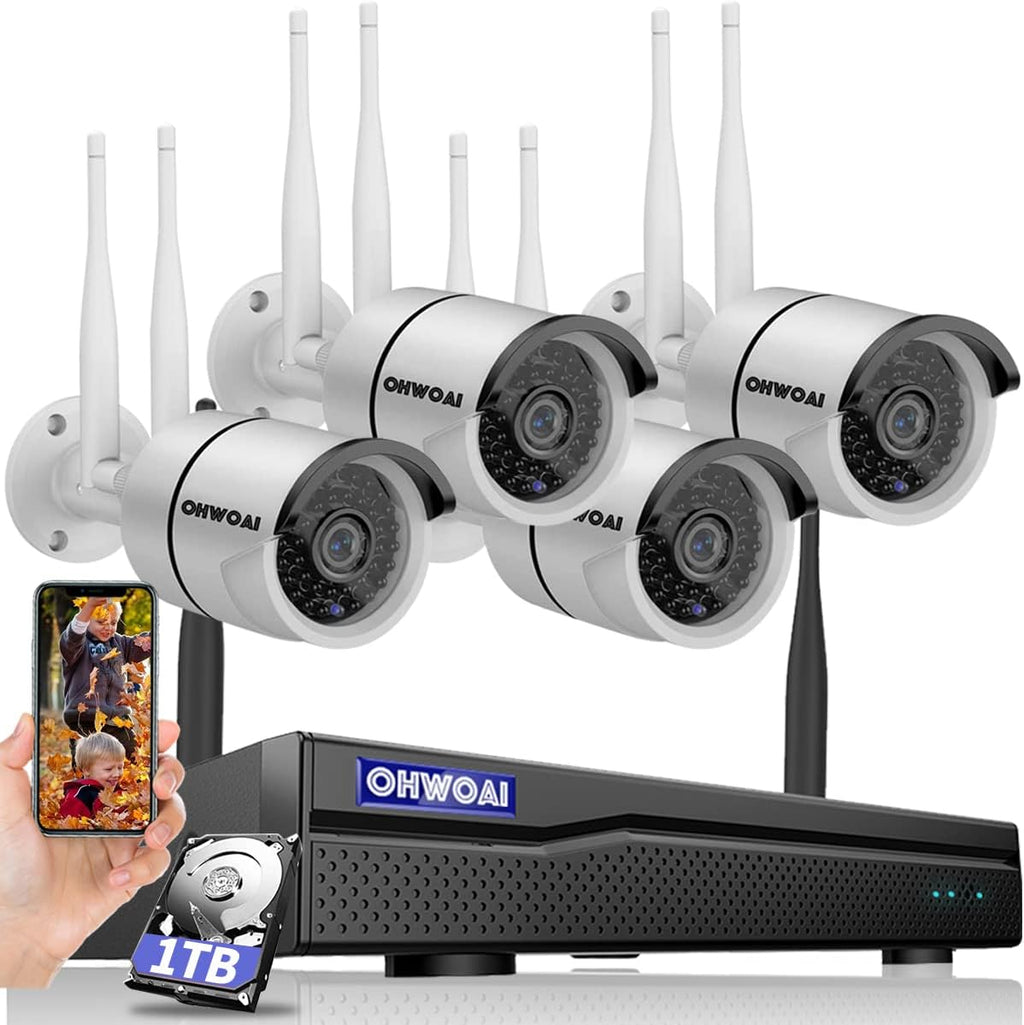 Wireless Security Camera System 8CH NVR 4Pcs Dual Antenna IP Cameras with Floodlights IP66 1TB HDD H719851