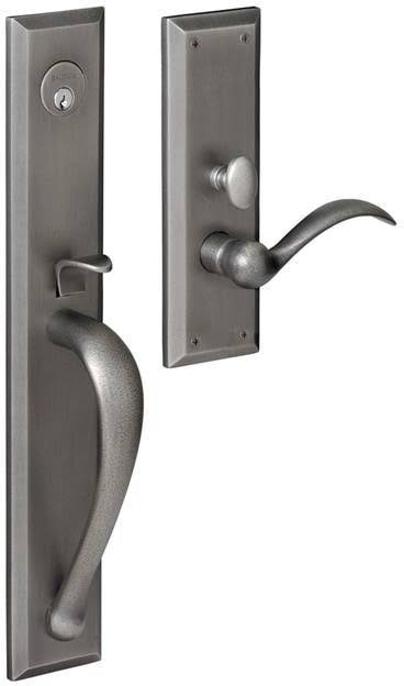 Satin Brass and Black Right Hand Single Cylinder Mortise Entry Handleset with Lever C80115