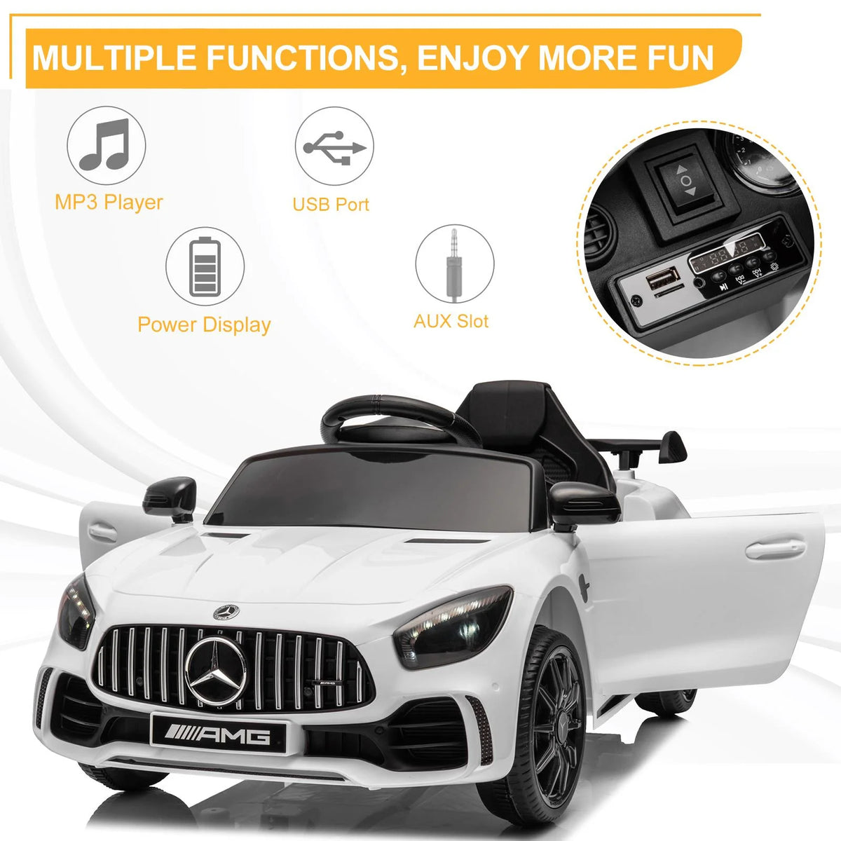 12V Electric Ride on Car Toy with Remote Control, LED Lights, Black V53483