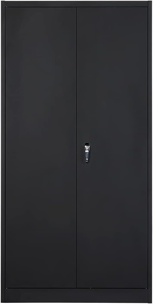Black 70.8 H Metal Storage Cabinet with 4 Adjustable Shelf and 2 Locking Doors U7395