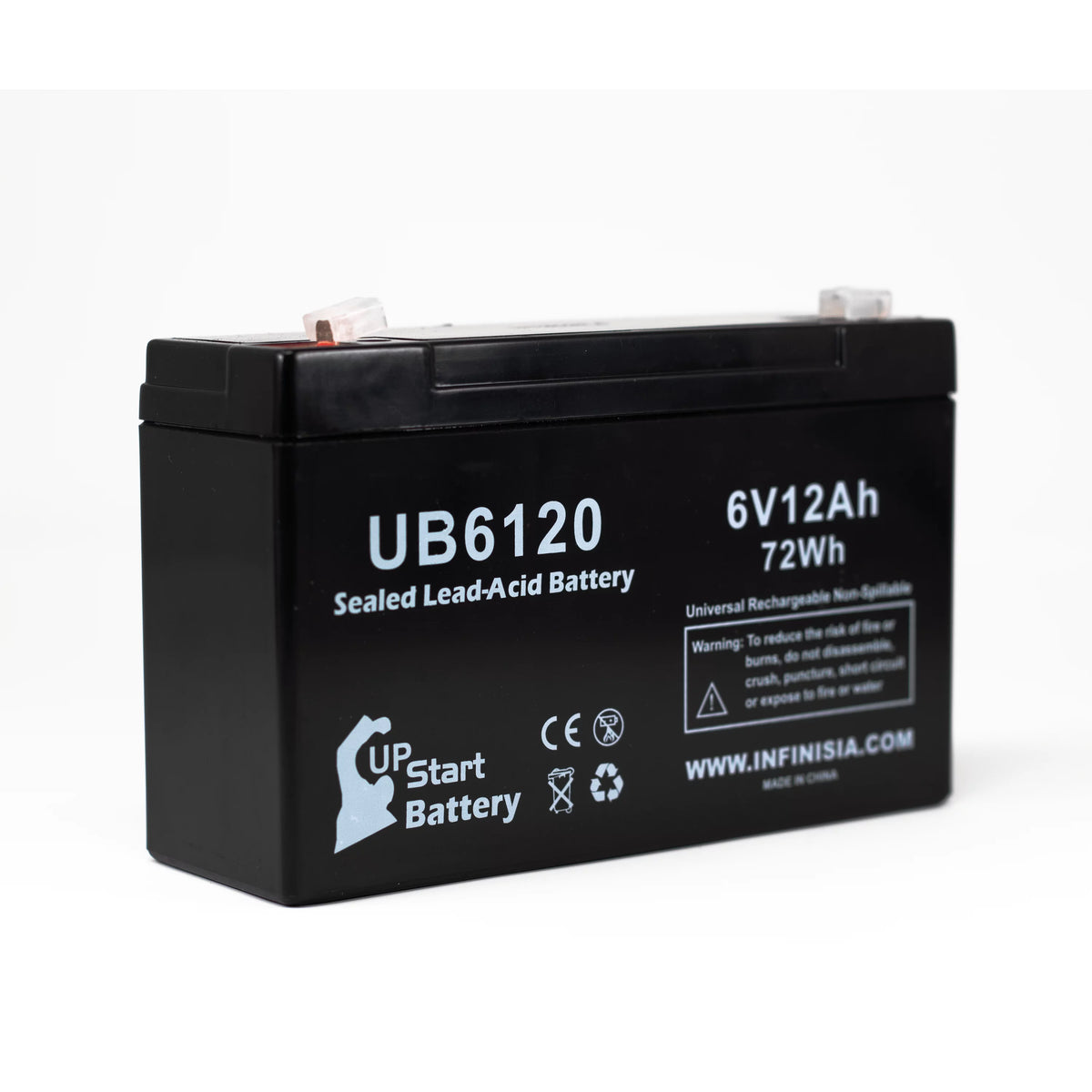 6V 12Ah Sealed Lead Acid Battery with F1 to F2 Terminal Adapters Y170