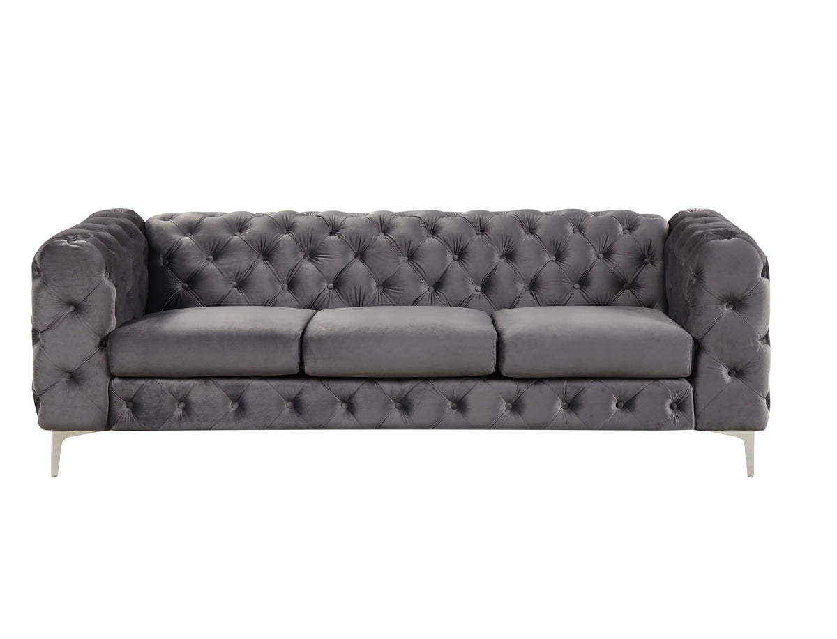 3 Pieces Gray Velvet Sofa and 2 Armchairs V215775