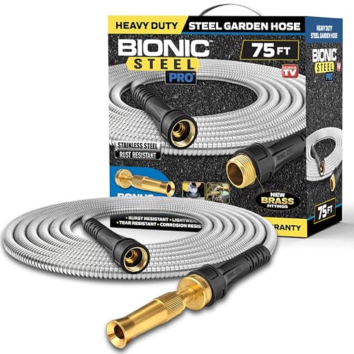 100 Ft Stainless Steel Garden Hose with Nozzle Y393001