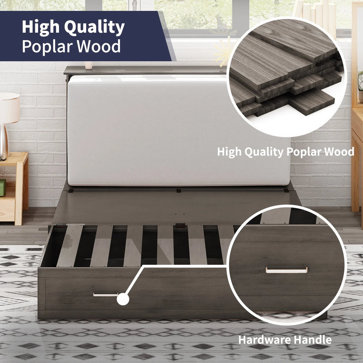 Queen Size Grey Murphy Cabinet Bed with USB Charging Station A36928