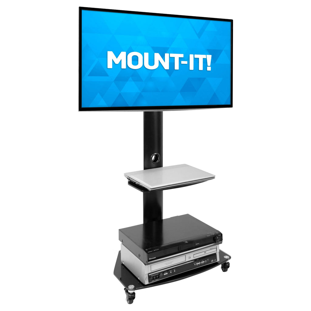 Mobile TV Stand Cart for Flat Screen TVs, Adjustable - Black F6920