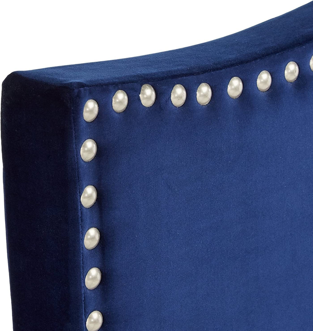 Blue Velvet King Size Upholstered Panel Bed C2369