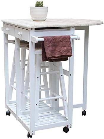 Foldable Dining Cart with Round Stools White J572692