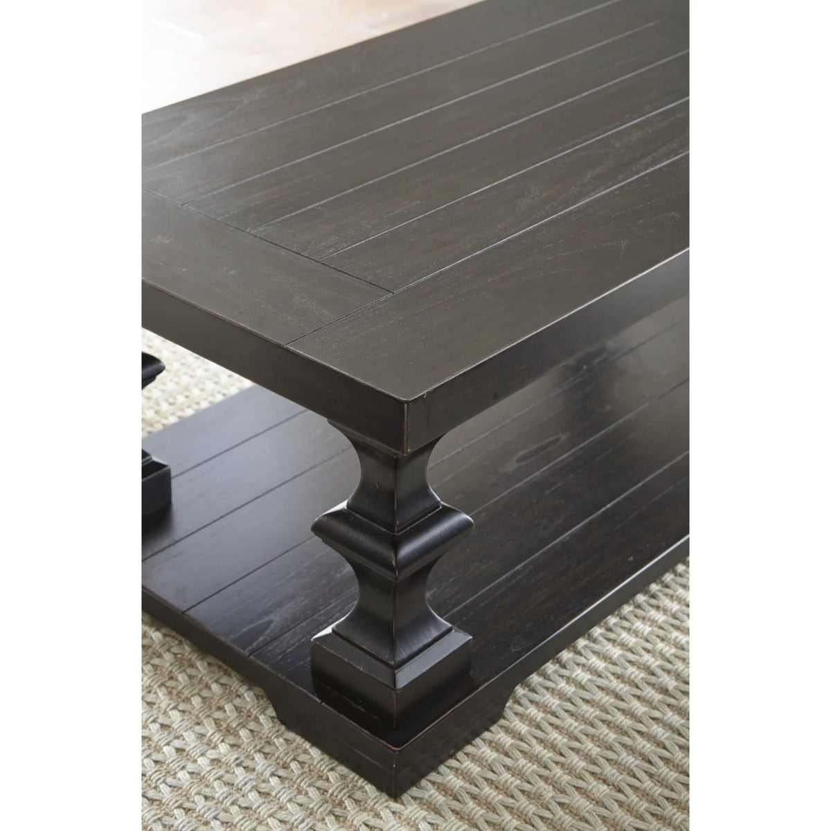 Ebony Coffee Table with Planked Top and Pedestal Base V1931