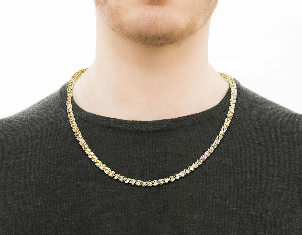 10K Yellow Gold Diamond Tennis Choker Necklace 4mm 21" 6.5CT P45456