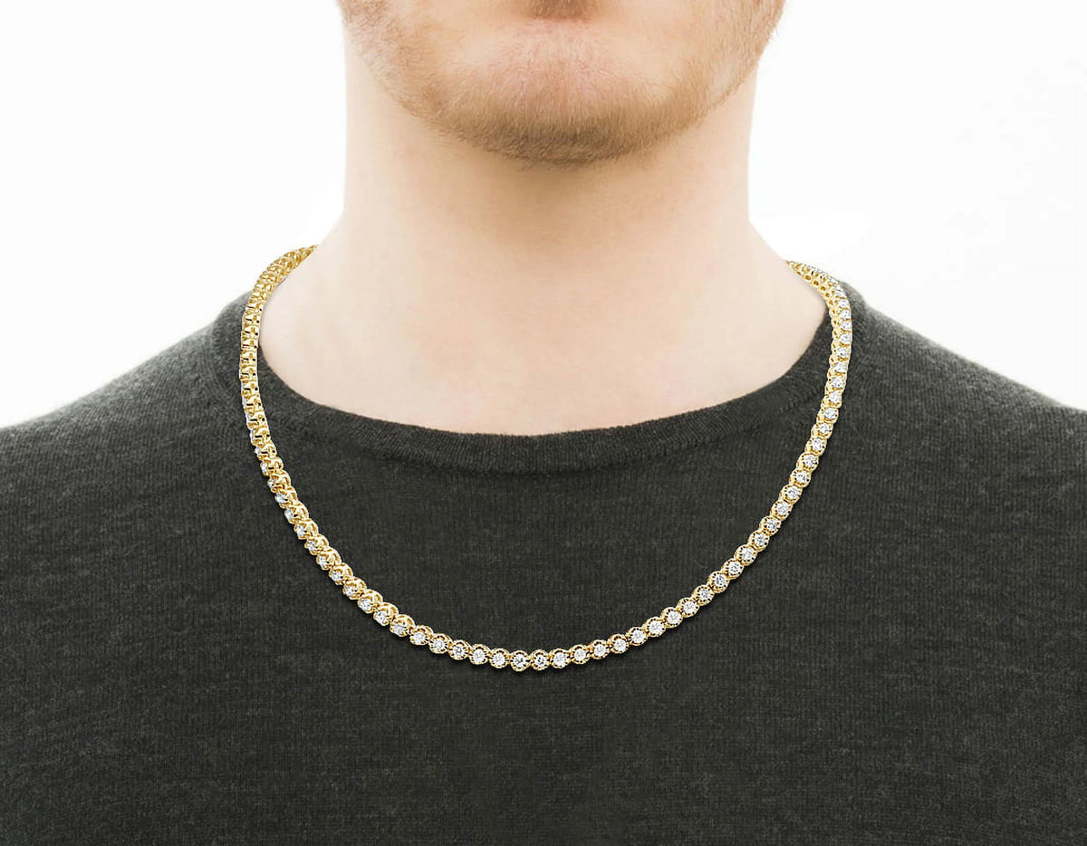 10K Yellow Gold Diamond Tennis Choker Necklace 4mm 21" 6.5CT P45456