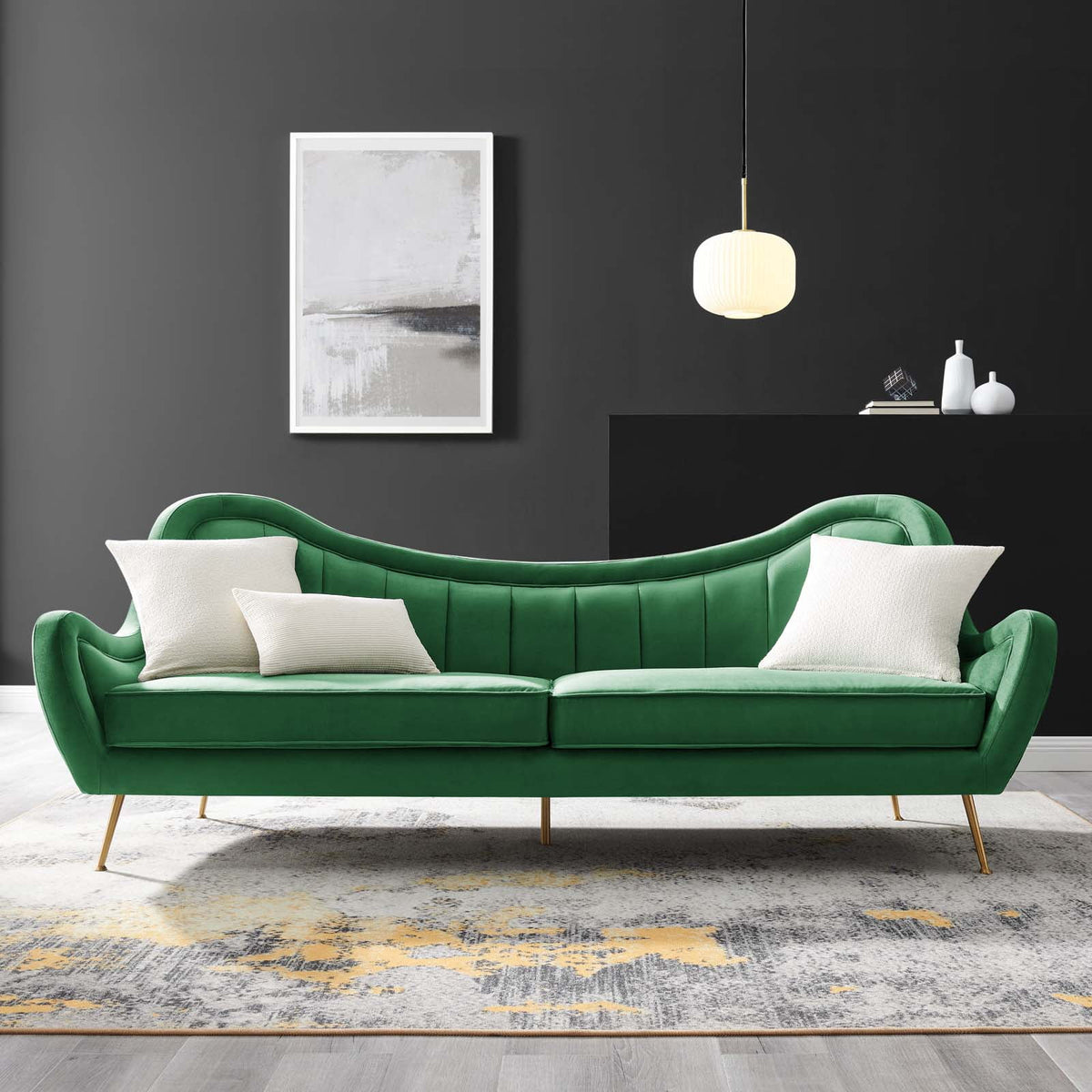 Emerald Channel Tufted Performance Velvet Sofa H43249