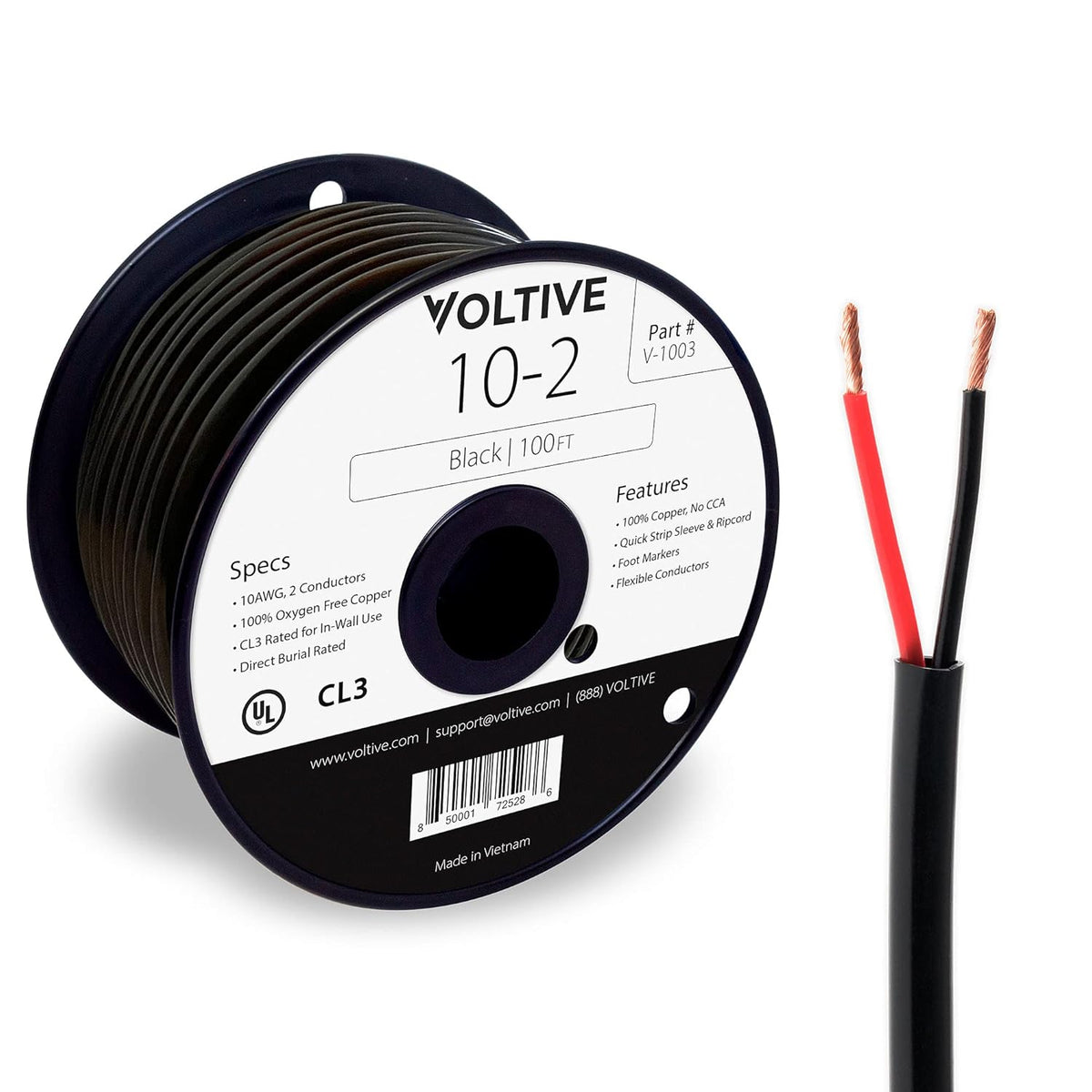 10 AWG 2 Conductor Oxygen-Free Copper Speaker Wire, 250 Foot Bulk Cable Pull Box, Black J47275
