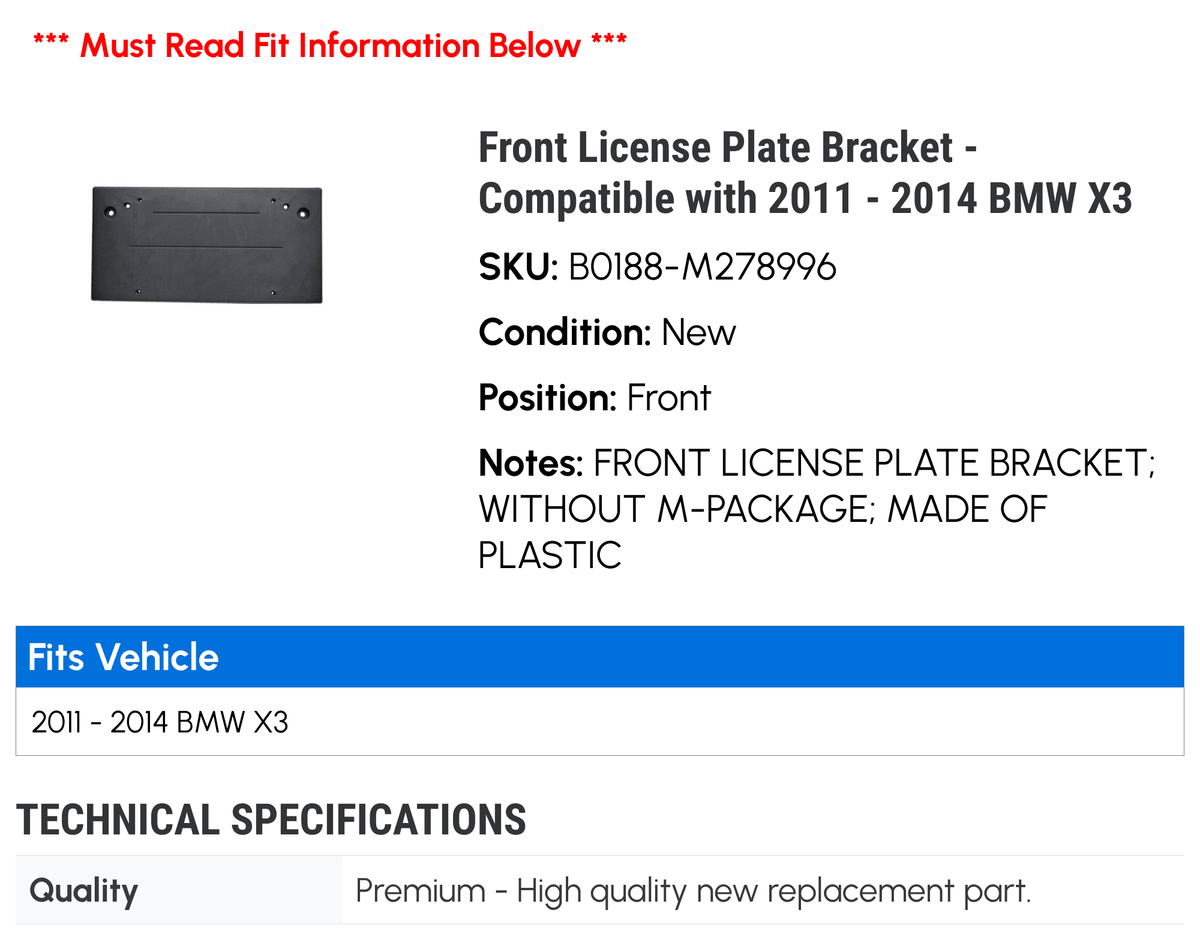 Front License Plate Bracket for BMW X3 R801295
