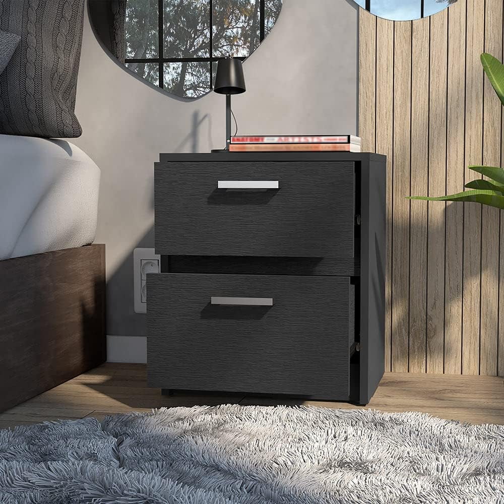 Black Two Drawers Nightstand O253