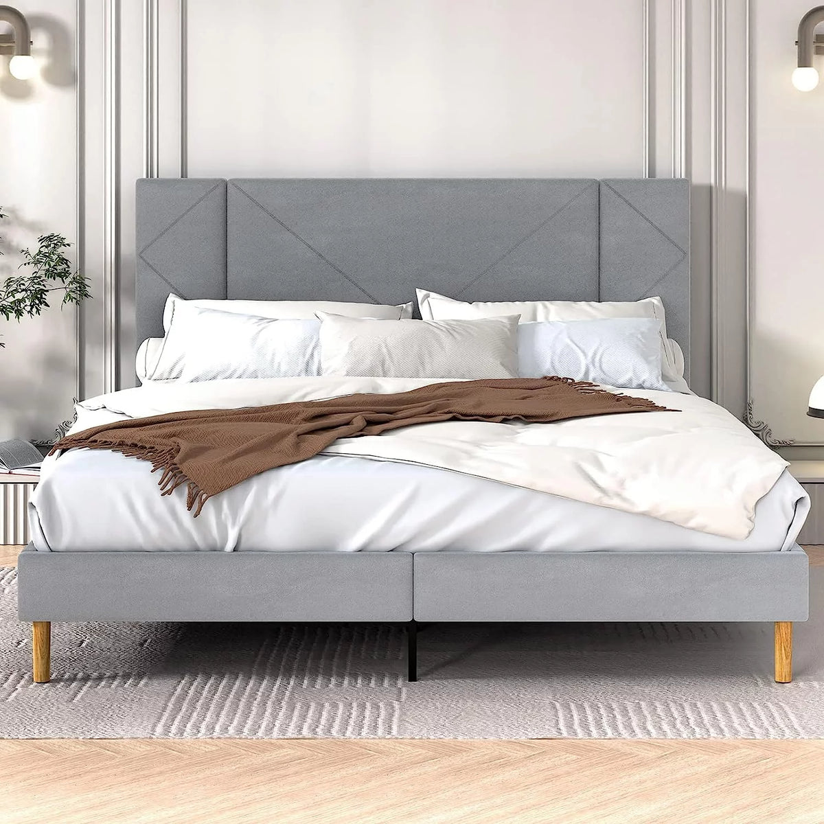 Queen Velvet Upholstered Bed Frame J78521