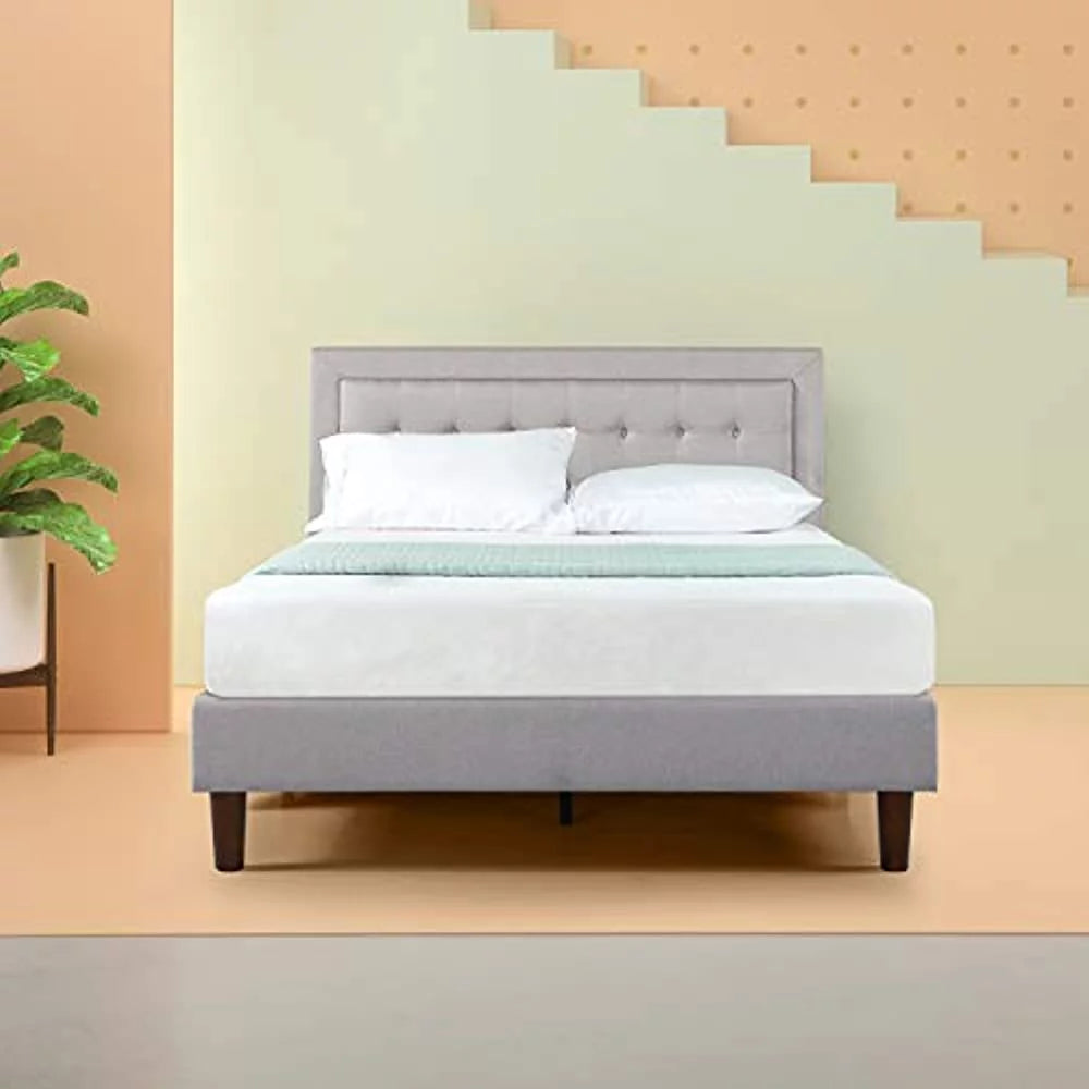 Queen Upholstered Platform Bed Frame with Wood Slat Support M80307