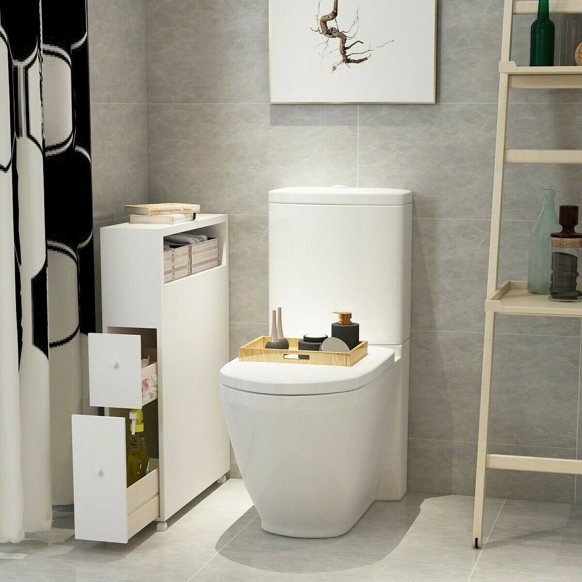White Wooden Storage Cabinet Organizer with 4 Casters R850