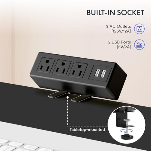 Black Electric Standing Desk with Clamp Power Strip P5840