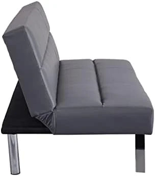 Faux Leather Convertible Futon Sofa Bed with Chrome Legs Q9845