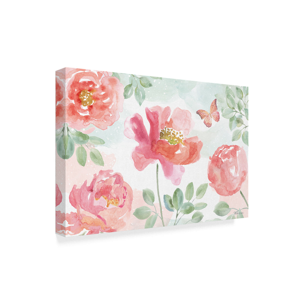 Watercolorful Pink And Green Floral Canvas Art S9134