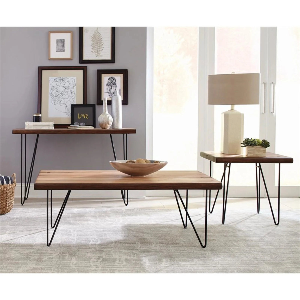 Mid-Century Wood Coffee Table with Hairpin Legs B934873