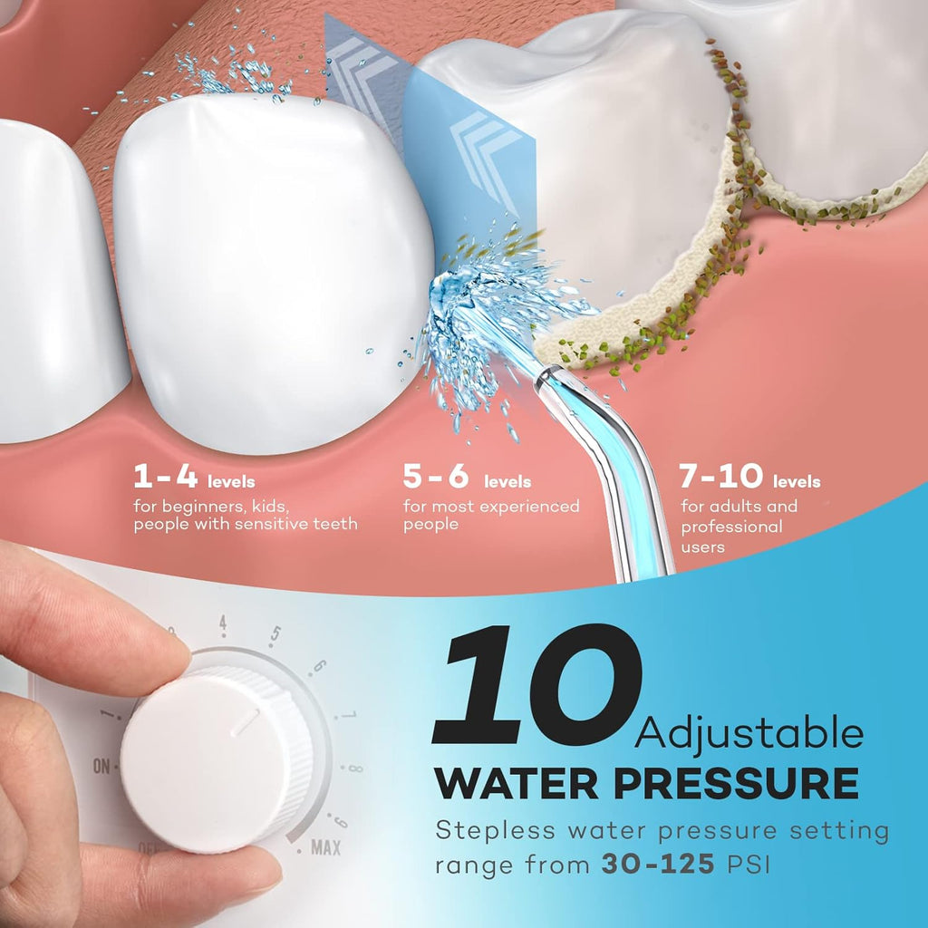 Water Flosser 600ML Oral Irrigator with 3 Flossing Modes, 10 Settings, 7 Tips, Pack of 2 J83650