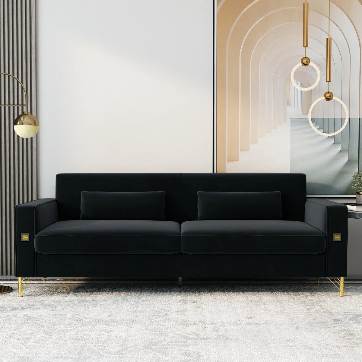 Black Velvet Loveseat with Metal Legs Q249380