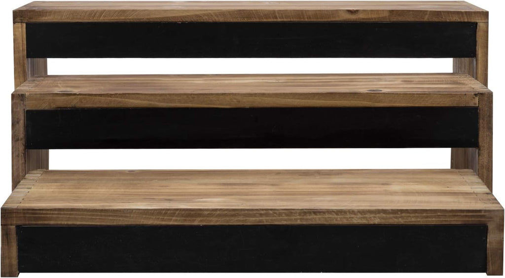 3-Tier Burnt Dark Brown Wood Cake Stand with Chalkboard Panels X626