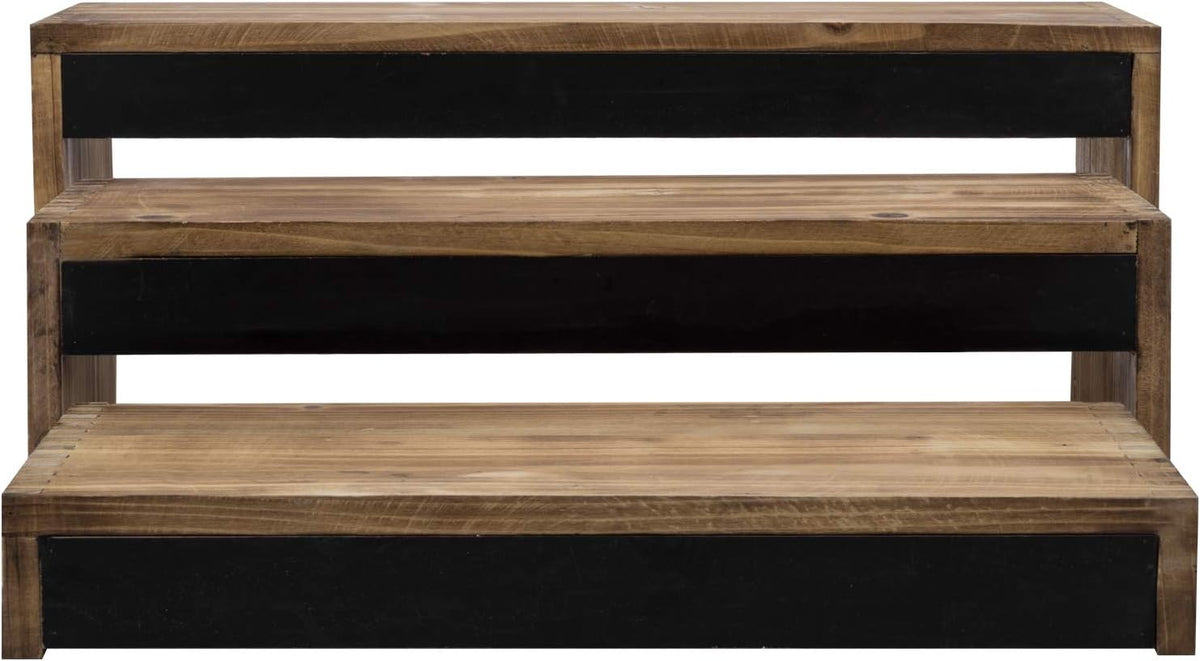 3-Tier Burnt Dark Brown Wood Cake Stand with Chalkboard Panels X626