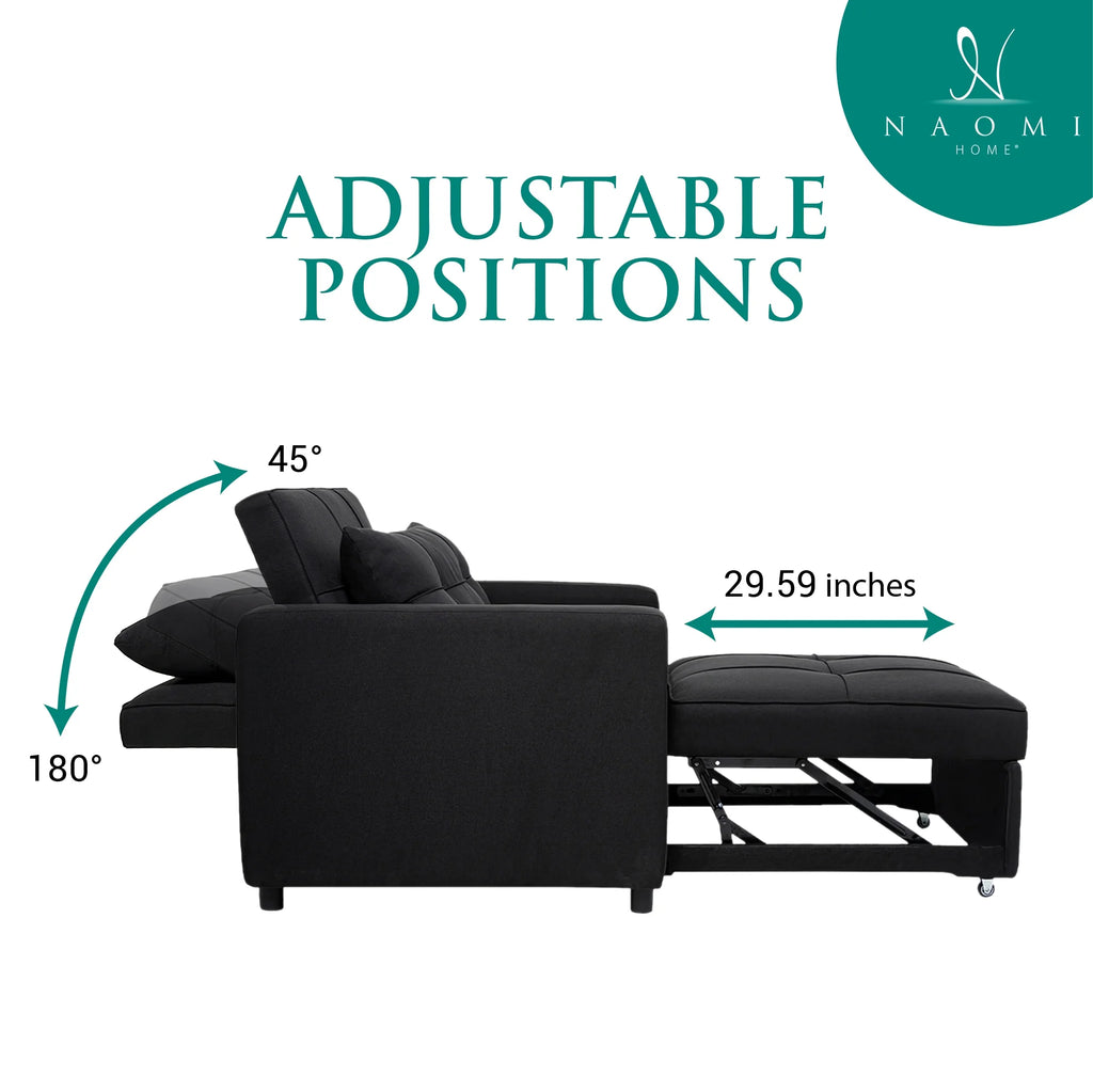 Black 3 in 1 Convertible Chair Bed Sleeper with Pillow S631867