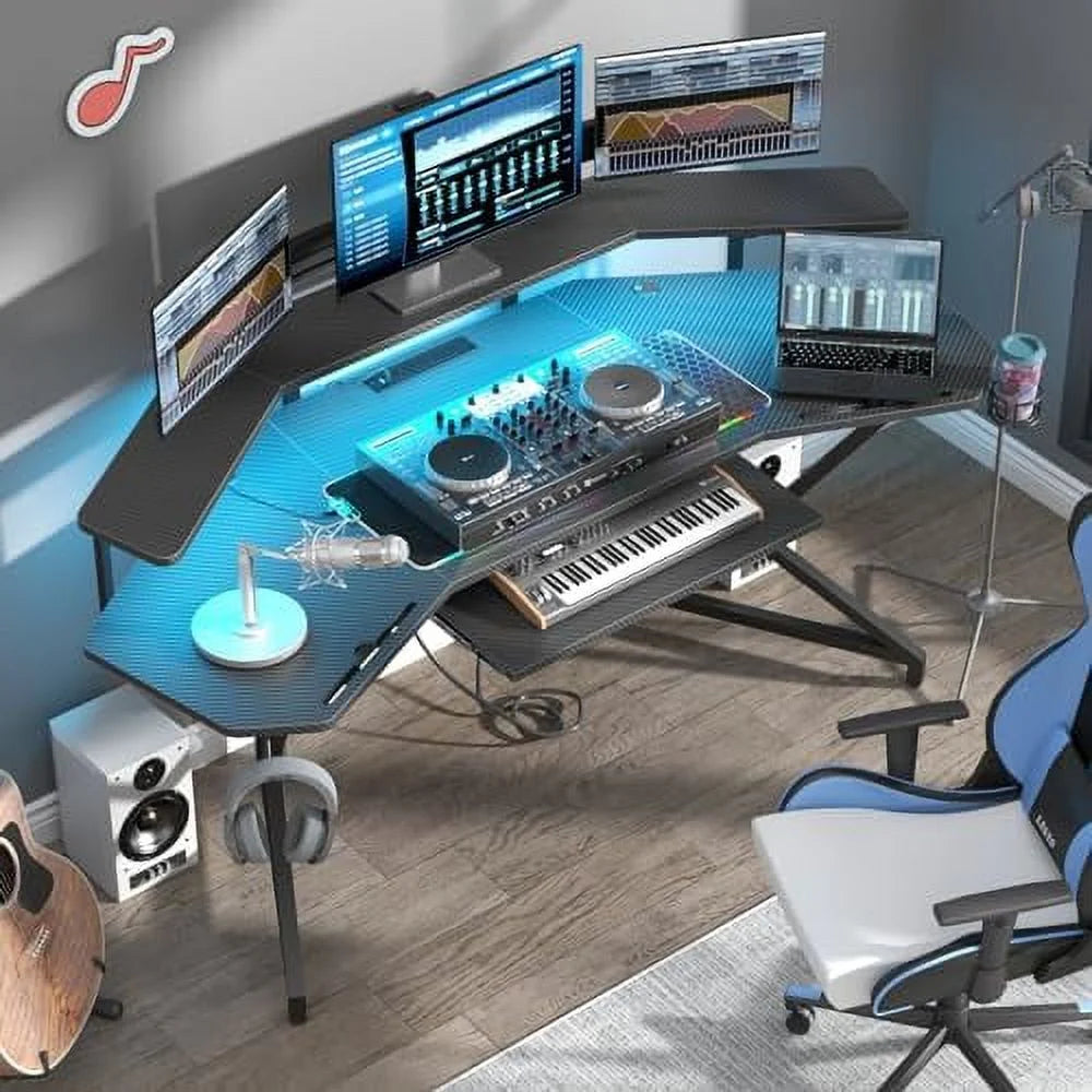 72" Gaming Desk with Power Outlet & Led Strip A352